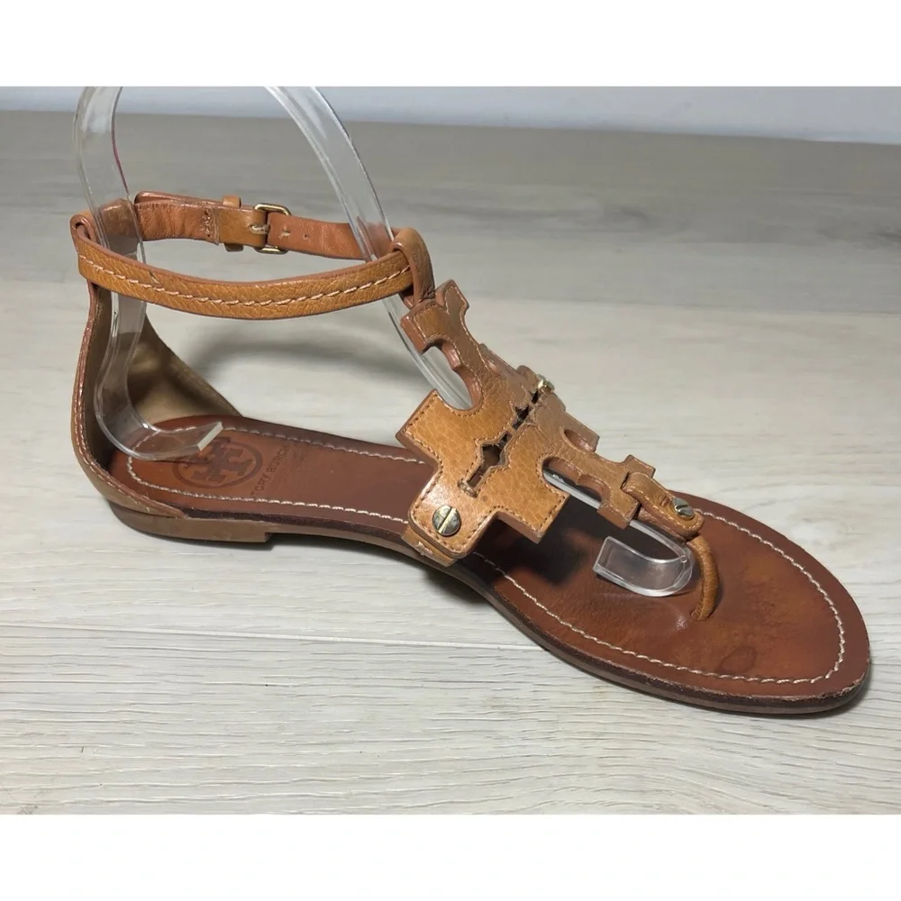 ++Tory Burch Phoebe Flat Thong Sandal Tan Leather.Sz 8